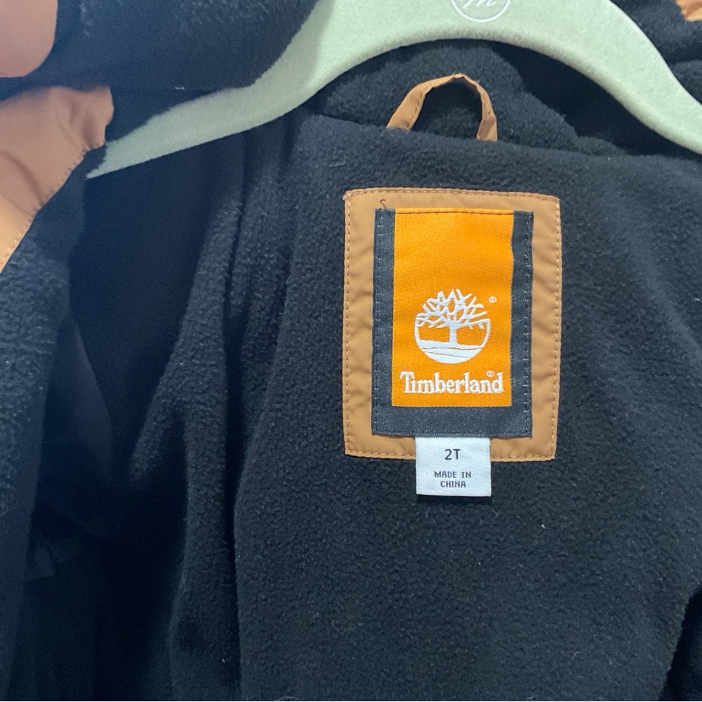 Timberland Puffer Jacket S(2) Tan Hooded Winter Full Zip Kids Toddler - Picture 3 of 7